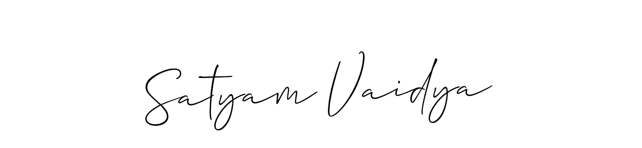 Allison_Script is a professional signature style that is perfect for those who want to add a touch of class to their signature. It is also a great choice for those who want to make their signature more unique. Get Satyam Vaidya name to fancy signature for free. Satyam Vaidya signature style 2 images and pictures png