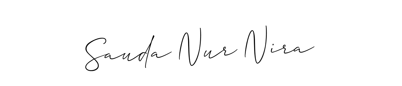 The best way (Allison_Script) to make a short signature is to pick only two or three words in your name. The name Sauda Nur Nira include a total of six letters. For converting this name. Sauda Nur Nira signature style 2 images and pictures png