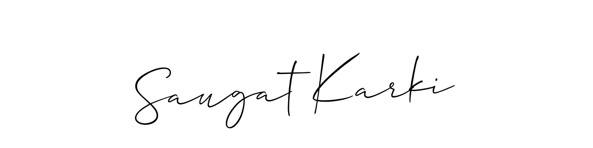 Allison_Script is a professional signature style that is perfect for those who want to add a touch of class to their signature. It is also a great choice for those who want to make their signature more unique. Get Saugat Karki name to fancy signature for free. Saugat Karki signature style 2 images and pictures png