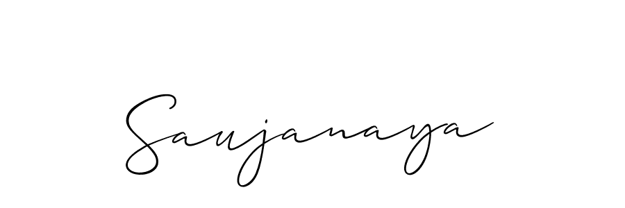 The best way (Allison_Script) to make a short signature is to pick only two or three words in your name. The name Saujanaya include a total of six letters. For converting this name. Saujanaya signature style 2 images and pictures png