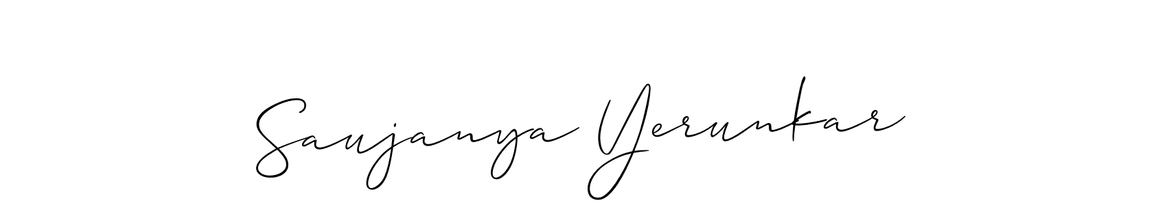 You should practise on your own different ways (Allison_Script) to write your name (Saujanya Yerunkar) in signature. don't let someone else do it for you. Saujanya Yerunkar signature style 2 images and pictures png