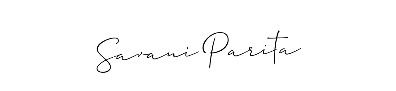 Use a signature maker to create a handwritten signature online. With this signature software, you can design (Allison_Script) your own signature for name Savani Parita. Savani Parita signature style 2 images and pictures png