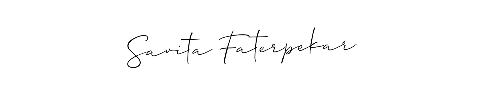 The best way (Allison_Script) to make a short signature is to pick only two or three words in your name. The name Savita Faterpekar include a total of six letters. For converting this name. Savita Faterpekar signature style 2 images and pictures png