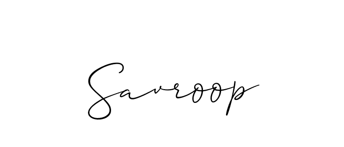 The best way (Allison_Script) to make a short signature is to pick only two or three words in your name. The name Savroop include a total of six letters. For converting this name. Savroop signature style 2 images and pictures png
