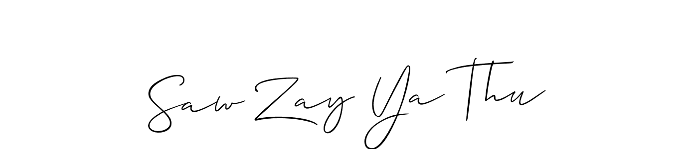 Allison_Script is a professional signature style that is perfect for those who want to add a touch of class to their signature. It is also a great choice for those who want to make their signature more unique. Get Saw Zay Ya Thu name to fancy signature for free. Saw Zay Ya Thu signature style 2 images and pictures png