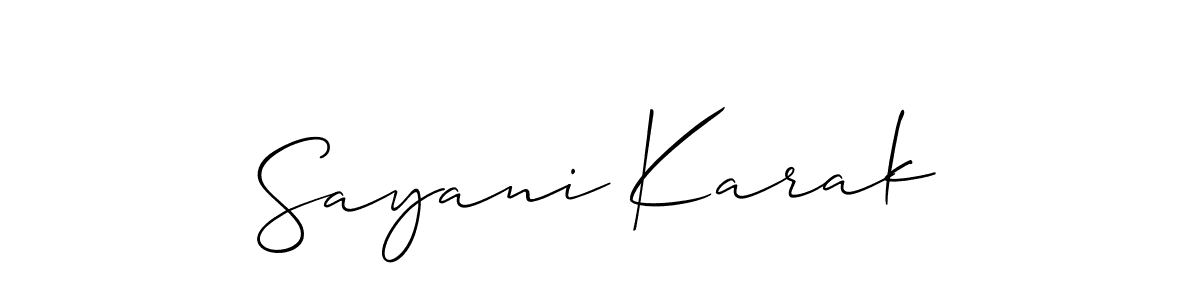 Also You can easily find your signature by using the search form. We will create Sayani Karak name handwritten signature images for you free of cost using Allison_Script sign style. Sayani Karak signature style 2 images and pictures png