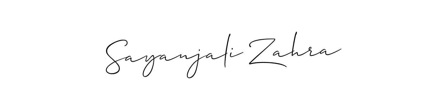 Make a beautiful signature design for name Sayanjali Zahra. With this signature (Allison_Script) style, you can create a handwritten signature for free. Sayanjali Zahra signature style 2 images and pictures png