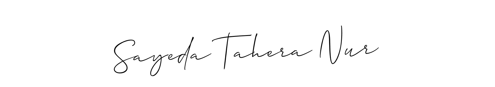 It looks lik you need a new signature style for name Sayeda Tahera Nur. Design unique handwritten (Allison_Script) signature with our free signature maker in just a few clicks. Sayeda Tahera Nur signature style 2 images and pictures png