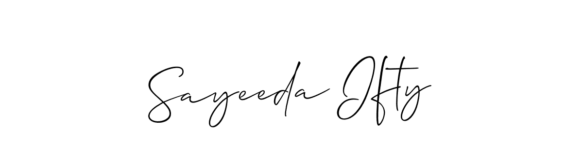 Also You can easily find your signature by using the search form. We will create Sayeeda Ifty name handwritten signature images for you free of cost using Allison_Script sign style. Sayeeda Ifty signature style 2 images and pictures png