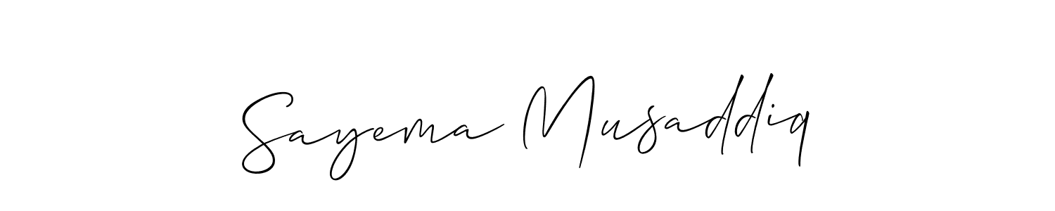 This is the best signature style for the Sayema Musaddiq name. Also you like these signature font (Allison_Script). Mix name signature. Sayema Musaddiq signature style 2 images and pictures png