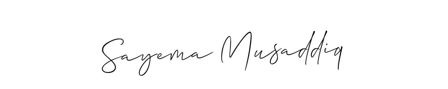 Use a signature maker to create a handwritten signature online. With this signature software, you can design (Allison_Script) your own signature for name Sayema Musaddiq. Sayema Musaddiq signature style 2 images and pictures png