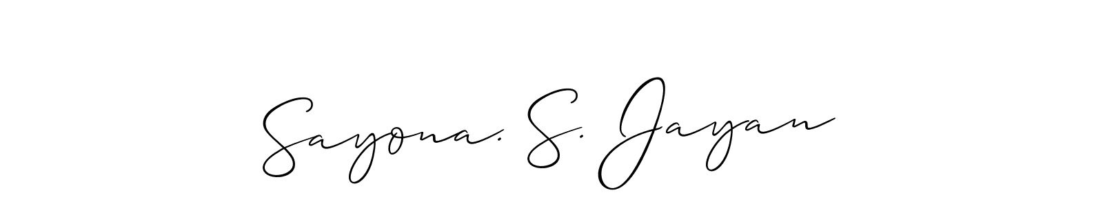 Use a signature maker to create a handwritten signature online. With this signature software, you can design (Allison_Script) your own signature for name Sayona. S. Jayan. Sayona. S. Jayan signature style 2 images and pictures png