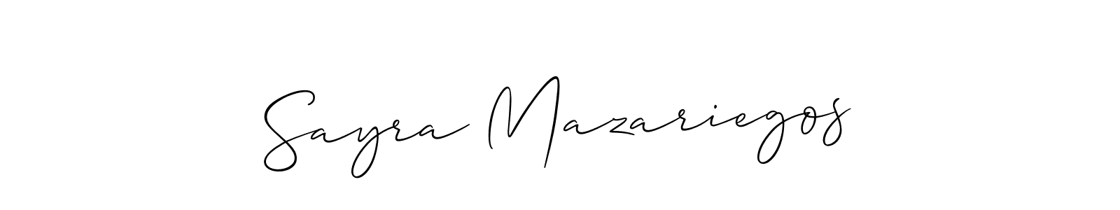 The best way (Allison_Script) to make a short signature is to pick only two or three words in your name. The name Sayra Mazariegos include a total of six letters. For converting this name. Sayra Mazariegos signature style 2 images and pictures png