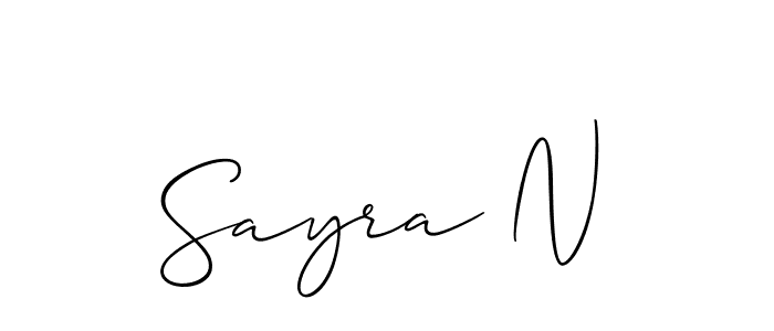 The best way (Allison_Script) to make a short signature is to pick only two or three words in your name. The name Sayra N include a total of six letters. For converting this name. Sayra N signature style 2 images and pictures png