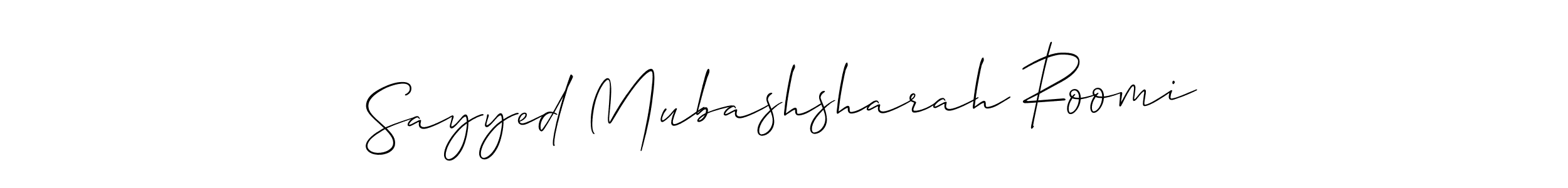 You should practise on your own different ways (Allison_Script) to write your name (Sayyed Mubashsharah Roomi) in signature. don't let someone else do it for you. Sayyed Mubashsharah Roomi signature style 2 images and pictures png