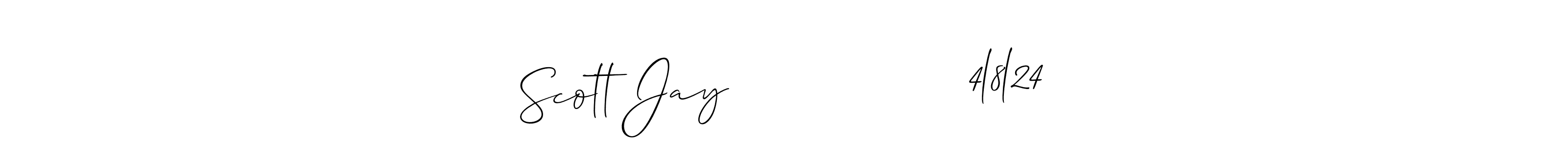 The best way (Allison_Script) to make a short signature is to pick only two or three words in your name. The name Scott Jay                 4l8l24 include a total of six letters. For converting this name. Scott Jay                 4l8l24 signature style 2 images and pictures png