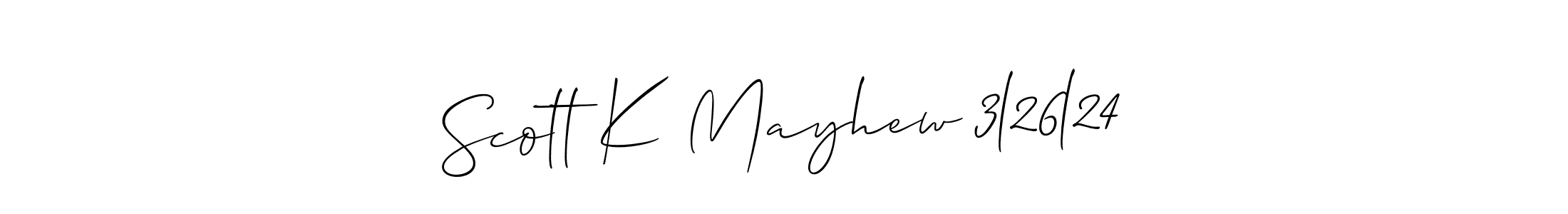 You should practise on your own different ways (Allison_Script) to write your name (Scott K Mayhew 3l26l24) in signature. don't let someone else do it for you. Scott K Mayhew 3l26l24 signature style 2 images and pictures png