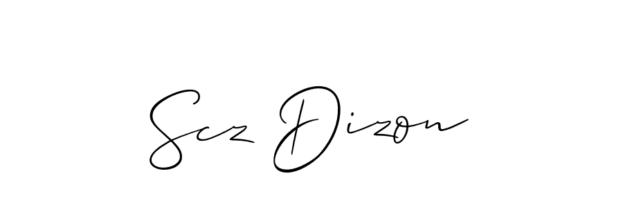 The best way (Allison_Script) to make a short signature is to pick only two or three words in your name. The name Scz Dizon include a total of six letters. For converting this name. Scz Dizon signature style 2 images and pictures png