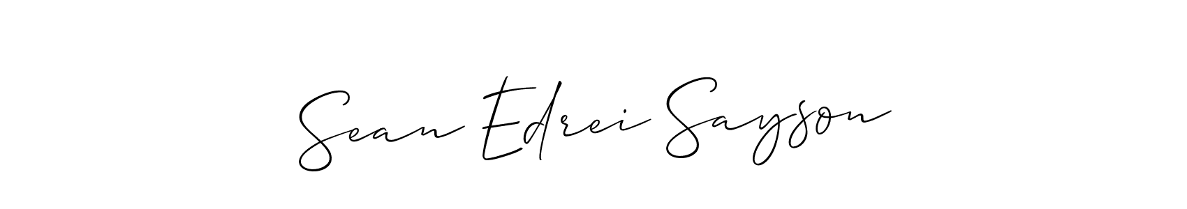 The best way (Allison_Script) to make a short signature is to pick only two or three words in your name. The name Sean Edrei Sayson include a total of six letters. For converting this name. Sean Edrei Sayson signature style 2 images and pictures png