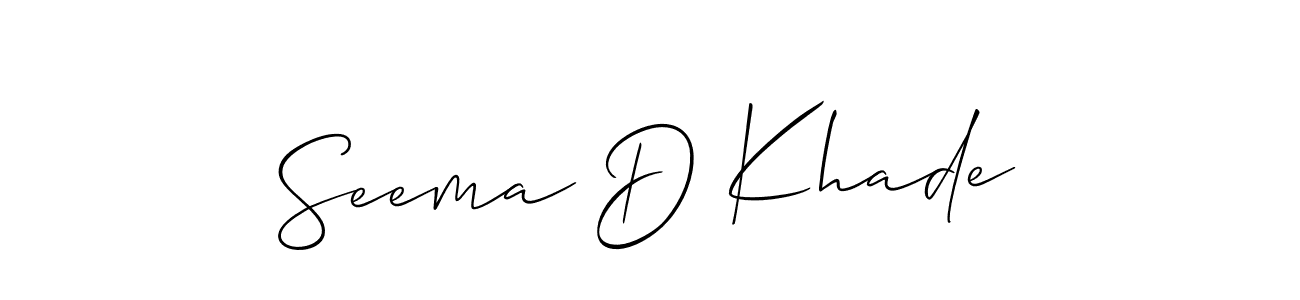 The best way (Allison_Script) to make a short signature is to pick only two or three words in your name. The name Seema D Khade include a total of six letters. For converting this name. Seema D Khade signature style 2 images and pictures png