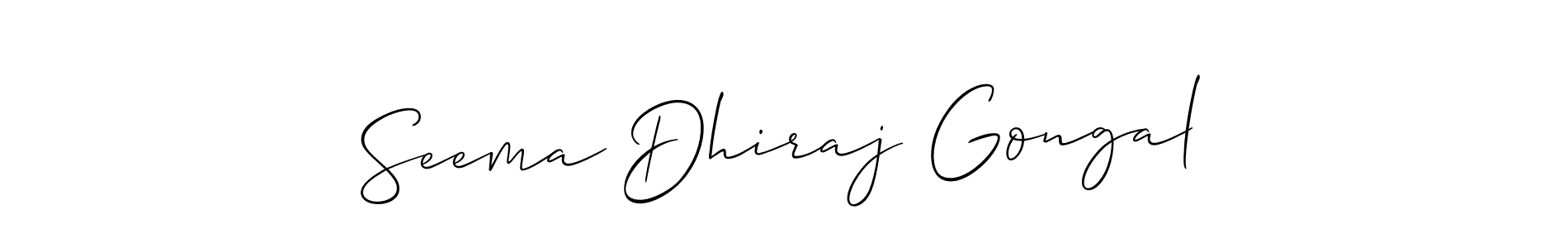 Make a beautiful signature design for name Seema Dhiraj Gongal. With this signature (Allison_Script) style, you can create a handwritten signature for free. Seema Dhiraj Gongal signature style 2 images and pictures png