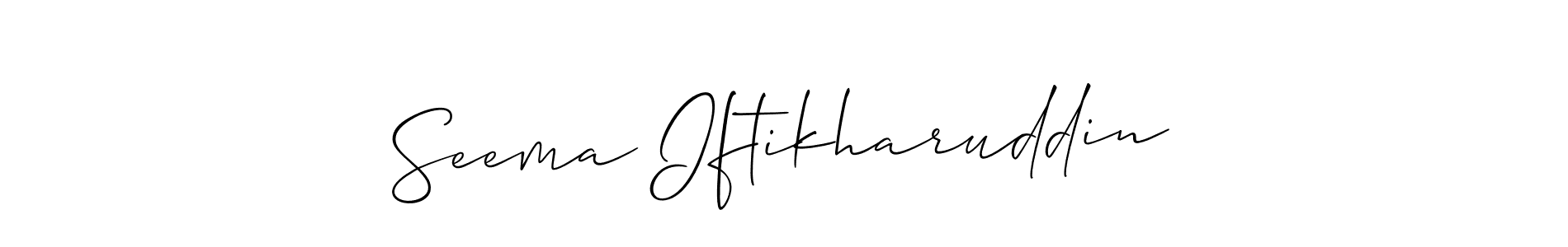 The best way (Allison_Script) to make a short signature is to pick only two or three words in your name. The name Seema Iftikharuddin include a total of six letters. For converting this name. Seema Iftikharuddin signature style 2 images and pictures png