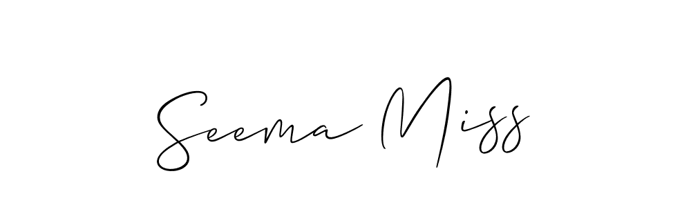 The best way (Allison_Script) to make a short signature is to pick only two or three words in your name. The name Seema Miss include a total of six letters. For converting this name. Seema Miss signature style 2 images and pictures png