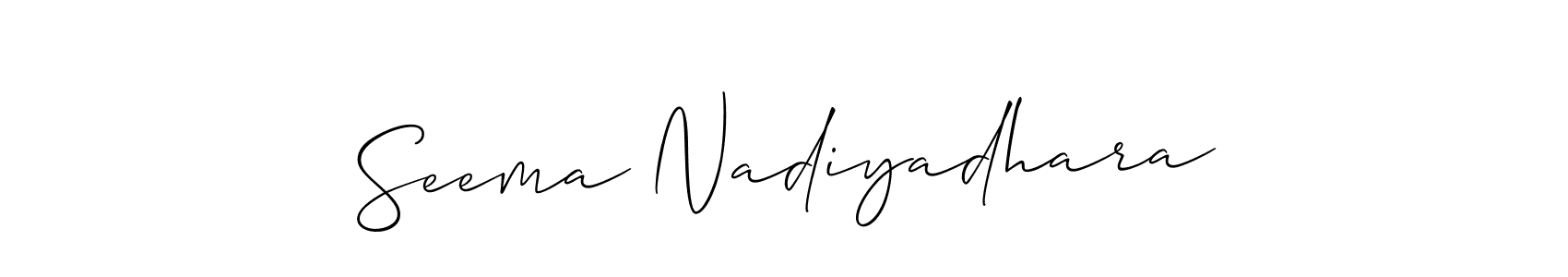 Make a short Seema Nadiyadhara signature style. Manage your documents anywhere anytime using Allison_Script. Create and add eSignatures, submit forms, share and send files easily. Seema Nadiyadhara signature style 2 images and pictures png