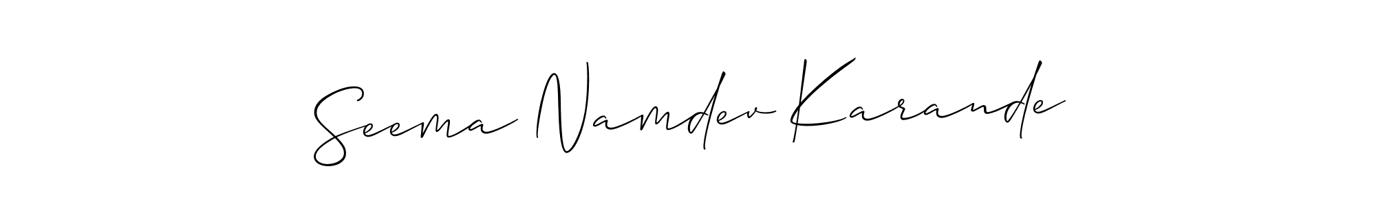 Create a beautiful signature design for name Seema Namdev Karande. With this signature (Allison_Script) fonts, you can make a handwritten signature for free. Seema Namdev Karande signature style 2 images and pictures png