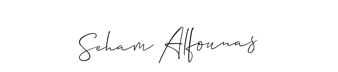 You should practise on your own different ways (Allison_Script) to write your name (Seham Alfounas) in signature. don't let someone else do it for you. Seham Alfounas signature style 2 images and pictures png