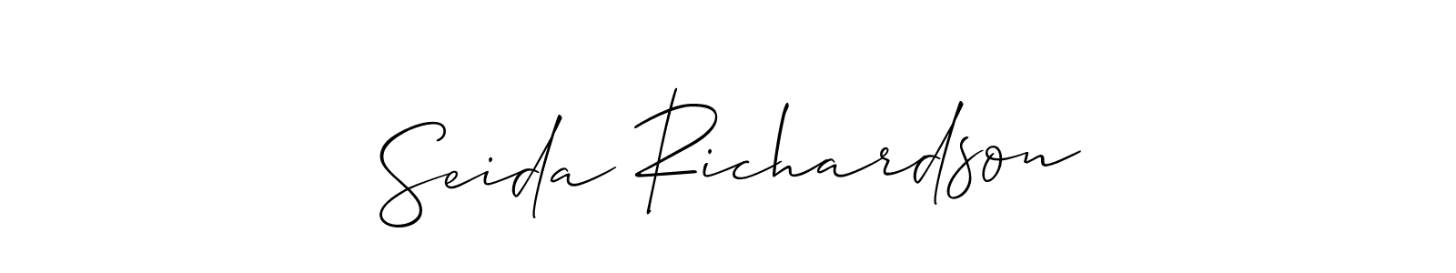 The best way (Allison_Script) to make a short signature is to pick only two or three words in your name. The name Seida Richardson include a total of six letters. For converting this name. Seida Richardson signature style 2 images and pictures png