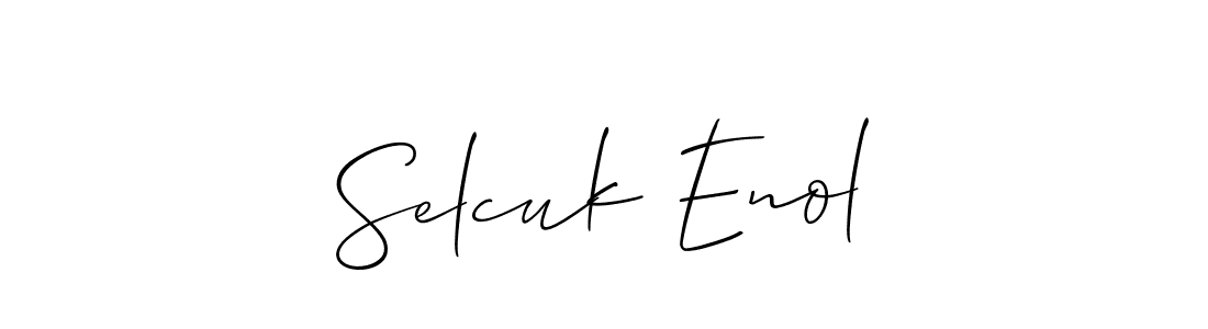 The best way (Allison_Script) to make a short signature is to pick only two or three words in your name. The name Selcuk Enol include a total of six letters. For converting this name. Selcuk Enol signature style 2 images and pictures png