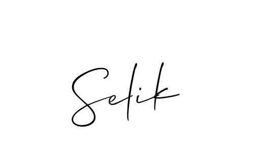 Use a signature maker to create a handwritten signature online. With this signature software, you can design (Allison_Script) your own signature for name Selik. Selik signature style 2 images and pictures png