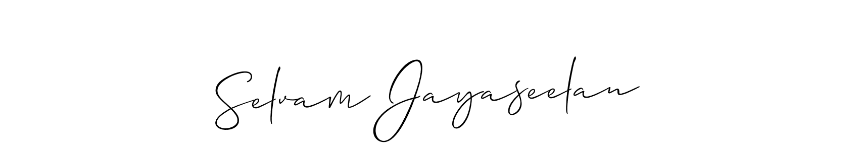 It looks lik you need a new signature style for name Selvam Jayaseelan. Design unique handwritten (Allison_Script) signature with our free signature maker in just a few clicks. Selvam Jayaseelan signature style 2 images and pictures png