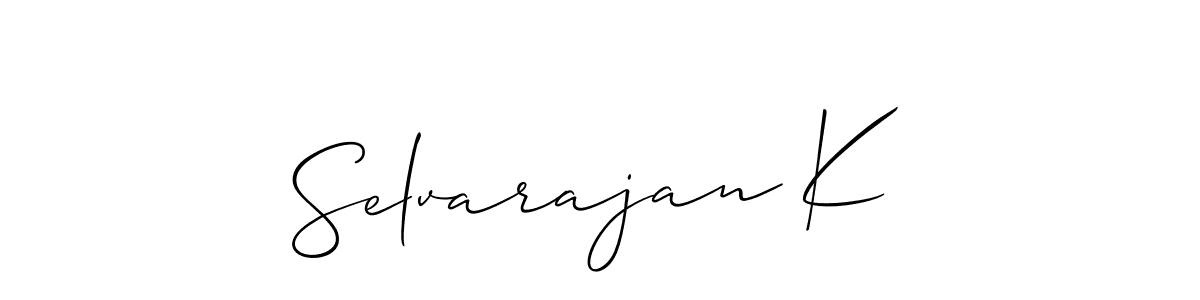 How to make Selvarajan K name signature. Use Allison_Script style for creating short signs online. This is the latest handwritten sign. Selvarajan K signature style 2 images and pictures png