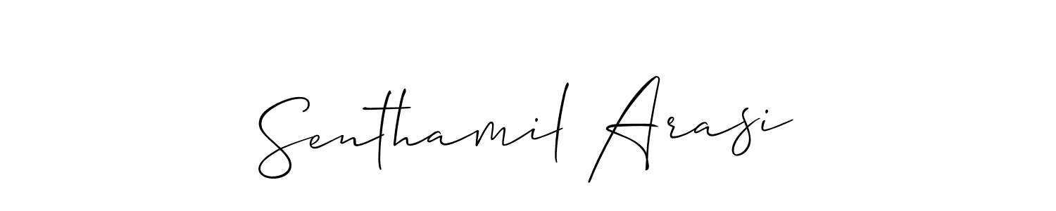 Allison_Script is a professional signature style that is perfect for those who want to add a touch of class to their signature. It is also a great choice for those who want to make their signature more unique. Get Senthamil Arasi name to fancy signature for free. Senthamil Arasi signature style 2 images and pictures png