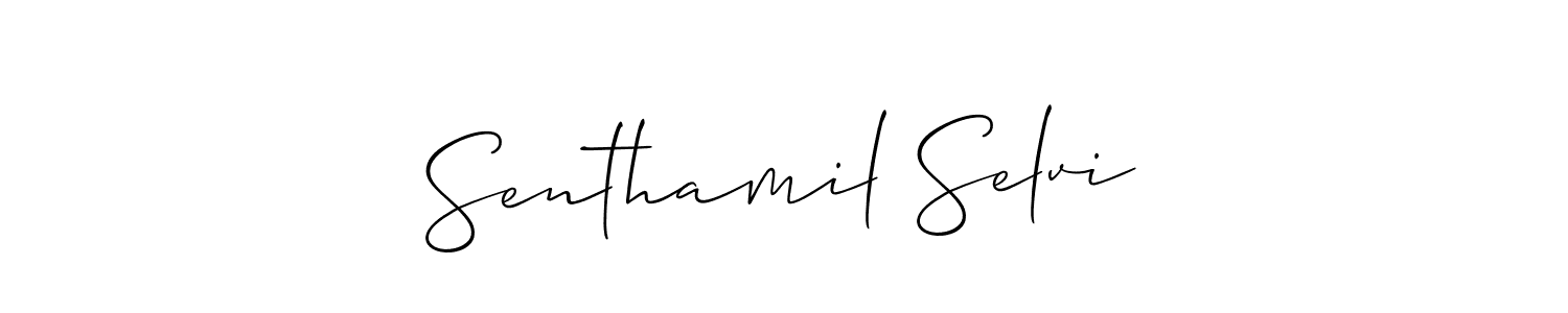 if you are searching for the best signature style for your name Senthamil Selvi. so please give up your signature search. here we have designed multiple signature styles  using Allison_Script. Senthamil Selvi signature style 2 images and pictures png