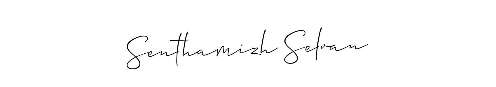 Also You can easily find your signature by using the search form. We will create Senthamizh Selvan name handwritten signature images for you free of cost using Allison_Script sign style. Senthamizh Selvan signature style 2 images and pictures png