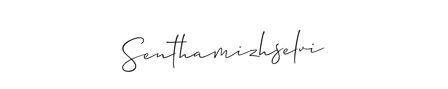 if you are searching for the best signature style for your name Senthamizhselvi. so please give up your signature search. here we have designed multiple signature styles  using Allison_Script. Senthamizhselvi signature style 2 images and pictures png