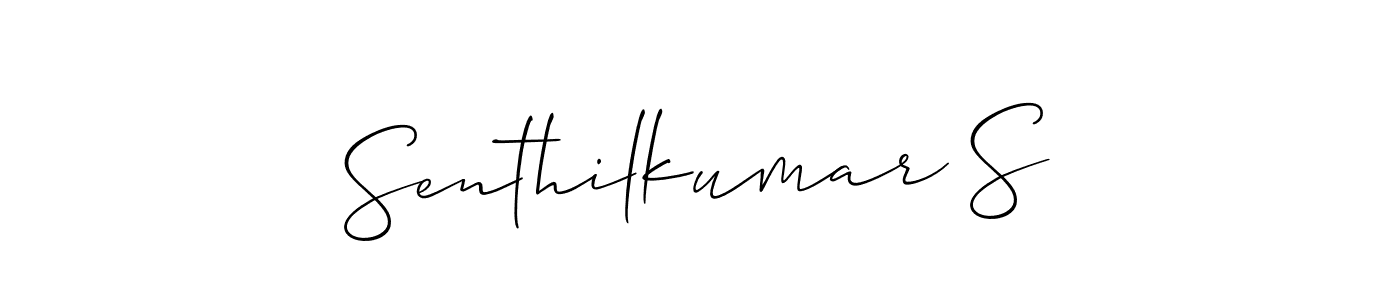 The best way (Allison_Script) to make a short signature is to pick only two or three words in your name. The name Senthilkumar S include a total of six letters. For converting this name. Senthilkumar S signature style 2 images and pictures png
