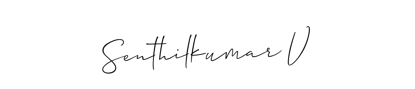 The best way (Allison_Script) to make a short signature is to pick only two or three words in your name. The name Senthilkumar V include a total of six letters. For converting this name. Senthilkumar V signature style 2 images and pictures png