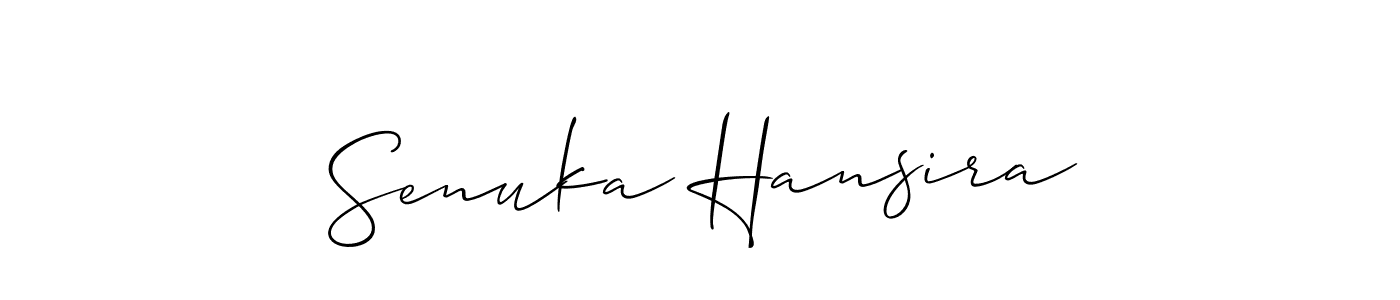 Make a short Senuka Hansira signature style. Manage your documents anywhere anytime using Allison_Script. Create and add eSignatures, submit forms, share and send files easily. Senuka Hansira signature style 2 images and pictures png