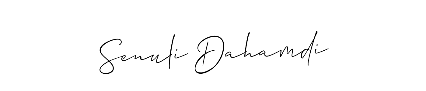 Allison_Script is a professional signature style that is perfect for those who want to add a touch of class to their signature. It is also a great choice for those who want to make their signature more unique. Get Senuli Dahamdi name to fancy signature for free. Senuli Dahamdi signature style 2 images and pictures png