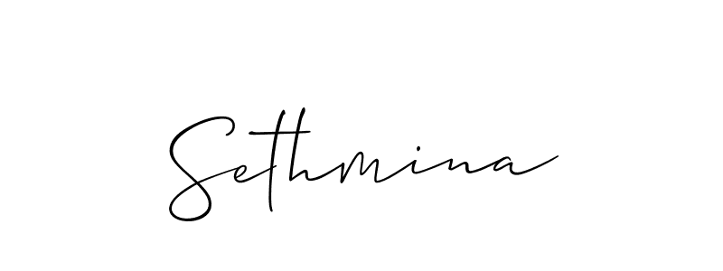 Use a signature maker to create a handwritten signature online. With this signature software, you can design (Allison_Script) your own signature for name Sethmina. Sethmina signature style 2 images and pictures png