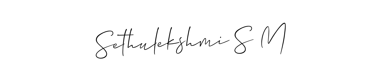 Make a short Sethulekshmi S M signature style. Manage your documents anywhere anytime using Allison_Script. Create and add eSignatures, submit forms, share and send files easily. Sethulekshmi S M signature style 2 images and pictures png