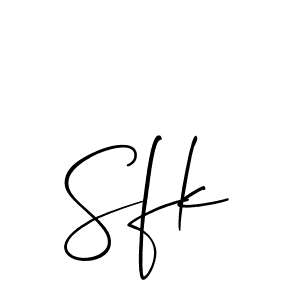 Design your own signature with our free online signature maker. With this signature software, you can create a handwritten (Allison_Script) signature for name Sfk. Sfk signature style 2 images and pictures png