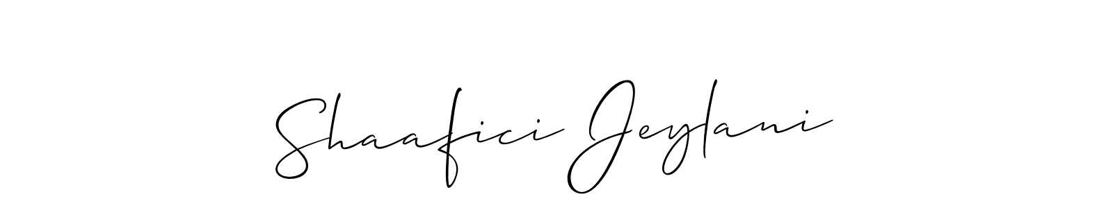 Make a short Shaafici Jeylani signature style. Manage your documents anywhere anytime using Allison_Script. Create and add eSignatures, submit forms, share and send files easily. Shaafici Jeylani signature style 2 images and pictures png