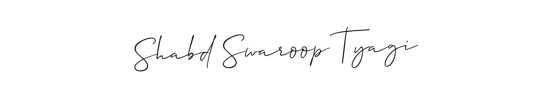 Allison_Script is a professional signature style that is perfect for those who want to add a touch of class to their signature. It is also a great choice for those who want to make their signature more unique. Get Shabd Swaroop Tyagi name to fancy signature for free. Shabd Swaroop Tyagi signature style 2 images and pictures png