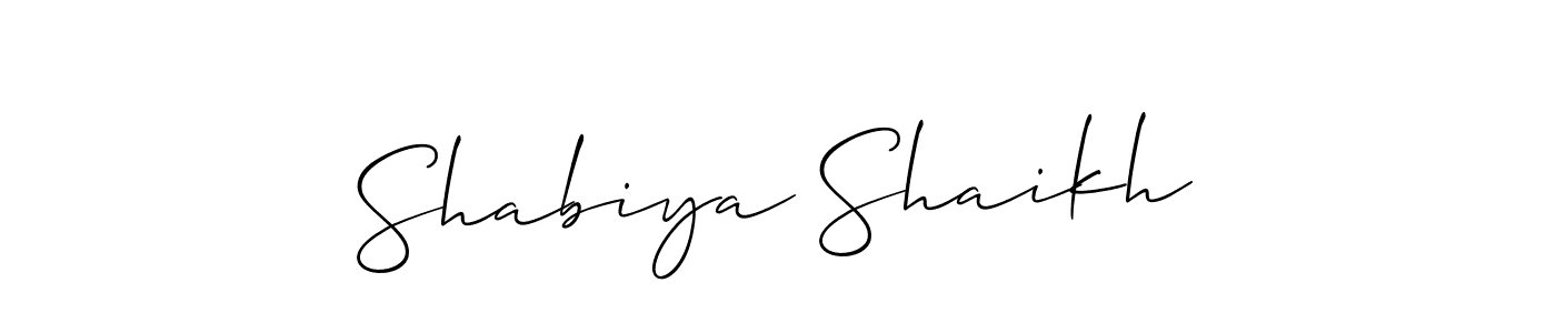 Make a beautiful signature design for name Shabiya Shaikh. With this signature (Allison_Script) style, you can create a handwritten signature for free. Shabiya Shaikh signature style 2 images and pictures png