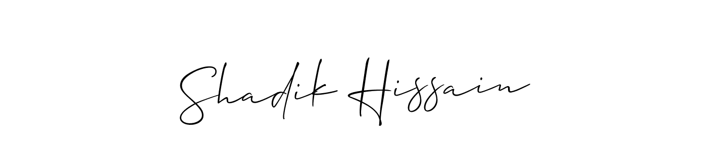 Make a beautiful signature design for name Shadik Hissain. With this signature (Allison_Script) style, you can create a handwritten signature for free. Shadik Hissain signature style 2 images and pictures png